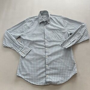 Peter Millar Dress Shirt Mens Sz M Button Down Plaid White Black Blue